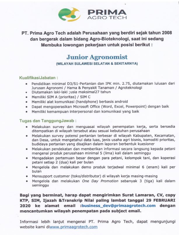 Capture LOKER PRIMA AGRO TECH