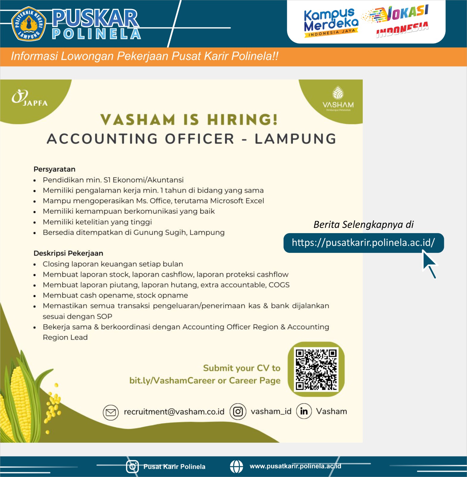 Lowongan Kerja Posisi Accounting Officer PT Santosa Utama Lestari (Vasham)